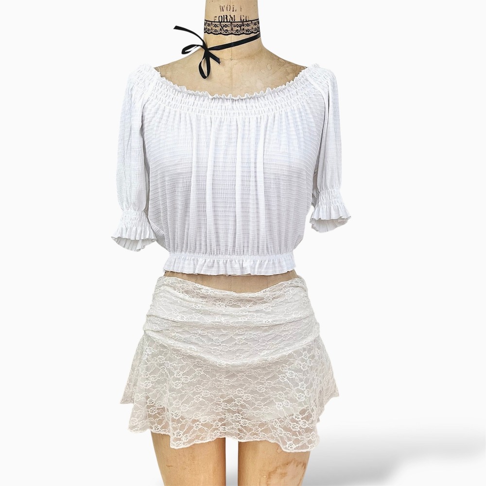 Ethereal Zara Peasant Top Off Shoulder Cottegecore Dainty Angelic Fairy Size S